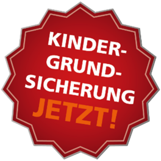 Störer-Grafik des Bündnis Kindergrundsicherung - roter gezackter Stern mit der Aufschrift "Kindergrundsicherung JETZT!"