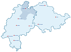Umrisskarte Hessen-Thüringen mit hervorgehobenem Bezirksverband Kassel