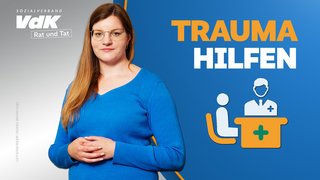 Die Collage zeigt VdK-Referentin Bettina Grabe und den Text "Traumhilfen. VdK-TV. Rat und Tat"