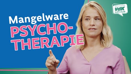 Die Collage zeigt VdK-Präsidentin Verena Bentele und den Schriftzug "Mangelware Psychotherapie?"