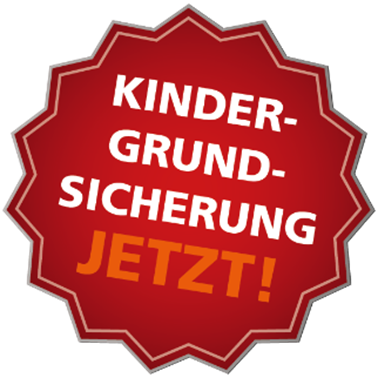 Störer-Grafik des Bündnis Kindergrundsicherung - roter gezackter Stern mit der Aufschrift "Kindergrundsicherung JETZT!"